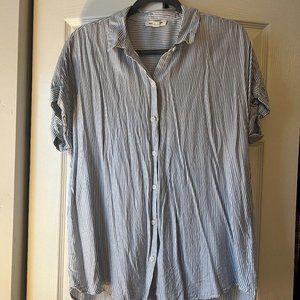 Blue-Striped Short Sleeve Button Down | Size L